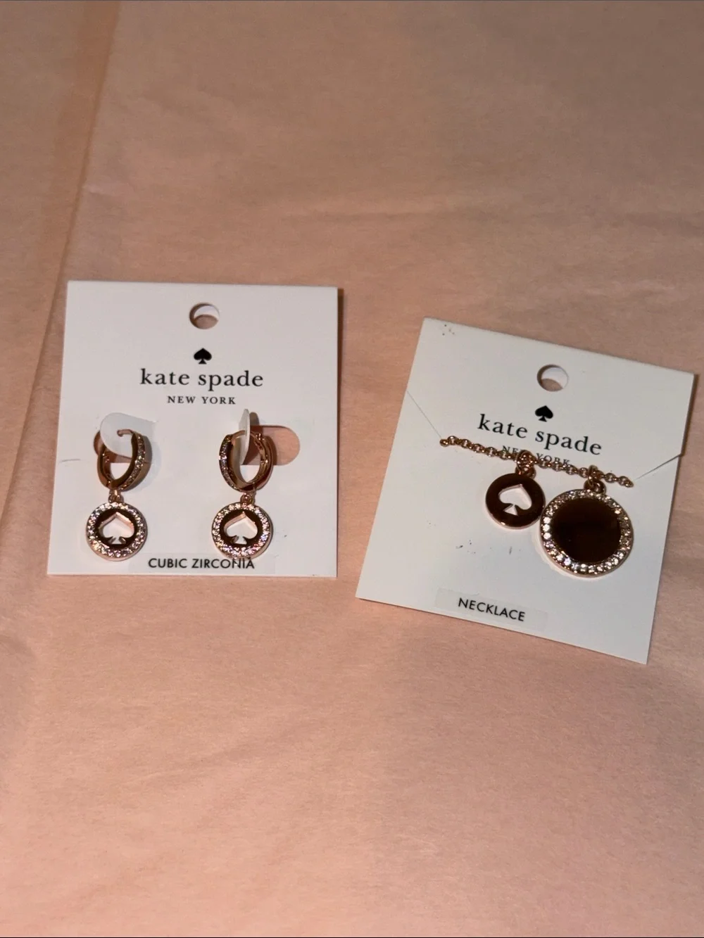 kate spade Rose Gold Earrings & Necklace Set with mini tote & tissue paper